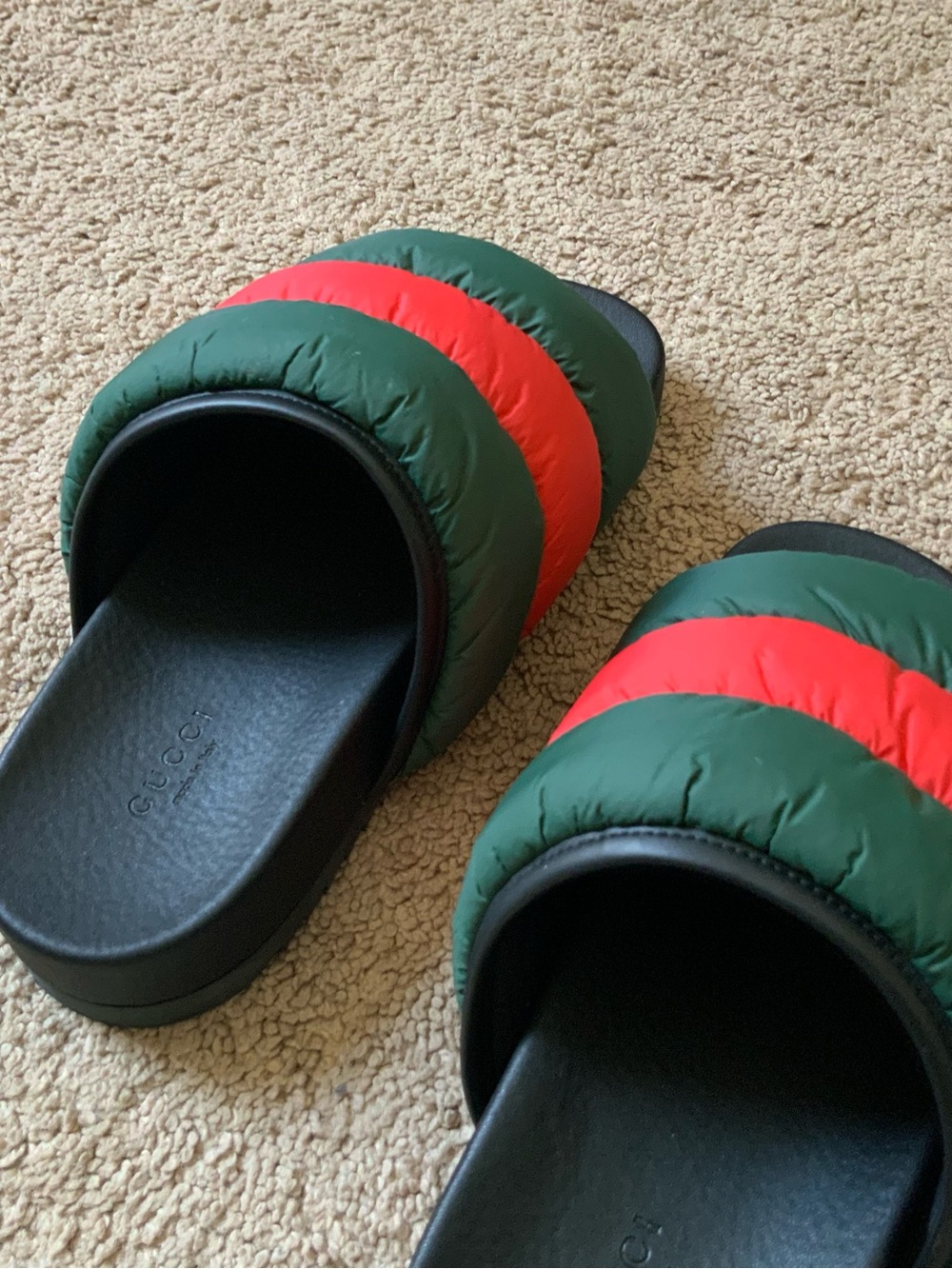 Gucci Women’s Gucci Puffer Padded Nylon Black Green Red Web Slides Size 38 - Picture 7 of 9